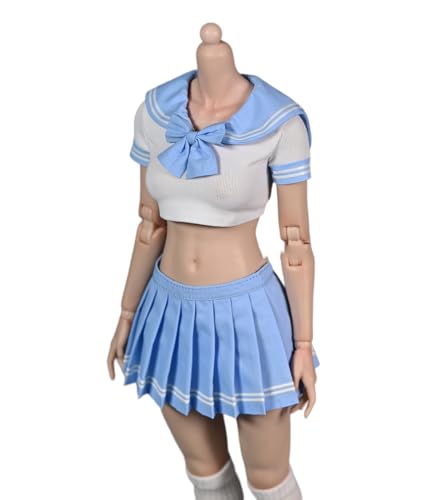 AMITD 1/6 Maßstab Damenbekleidung,Student JK Uniform Pleated Skirt Sailor Suit Clothing for 12inch Action Figure (Light Blue) von AMITD