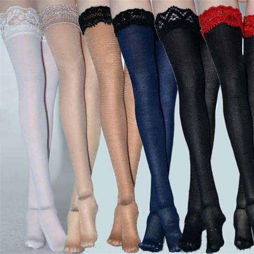 AMITD 1/6 Maßstab Weibliche Ultra Thin Silk Stockings Thigh Socks Long Stockings Clothes for 12inch PH TBL JO Seamless Action Figure (Black Color+Red Edge) von AMITD