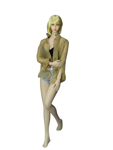 AMITD 1/6 Ratio of Women's Clothing，Fashion Denim Shorts Set,1 Khaki Jacket+1 Black top+1 Short Jeans+1 Belt von AMITD