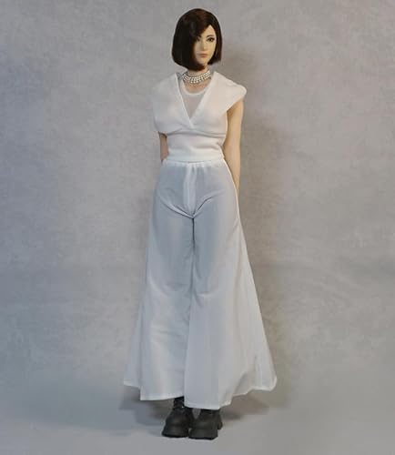 AMITD 1/6 Scale Female Clothes, Commuter Wear Competent Entrepreneuse Clothing for 12-inches Female Action Figure Body Doll, V-Neck Tops & Wide Leg Pants Clothing Costume (White, Tops) von AMITD