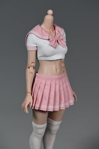 AMITD 1/6 Scale Female Clothes, Student Pleated Skirt JK Uniform Suit School Girl Outfit Clothing for 12-inches Action Figure, 1/6 Girl Costume Short Sailor Suit with Bow Tie Accessory (Pink) von AMITD