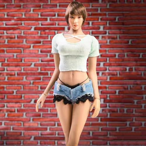 AMITD 1/6 Scale Female Figure Doll Clothes, Multi-Colored Denim Shorts+T-Shirt+Underwear Costume for 12 inch Female Action Figure Body Phicen/TBLeague (Green) von AMITD