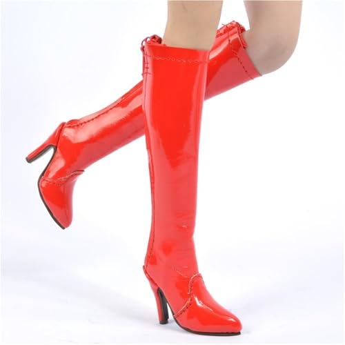 AMITD 1/6 Scale Female Soldier Model Figure Doll Leather High Heels Boots BS08 for Female 12" Movable Doll Action Figure，Flexible Seamless Doll Miniatures Accessories(Red) von AMITD