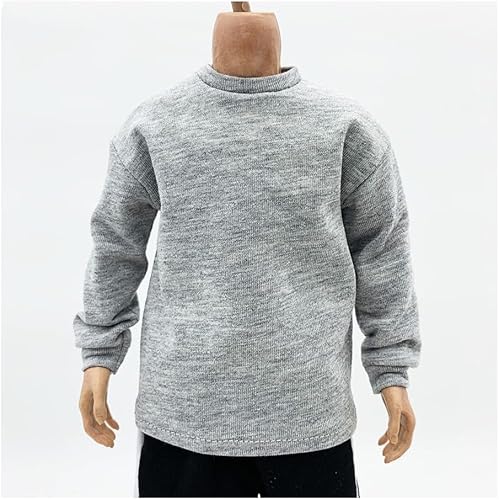 AMITD 1/6 Scale Male Clothes, Casual Loose Long-Sleeved T-Shirt for 12-inches Man Action Figure Body Doll, 1/6 Male Action Figure Crewneck Simple Shirt Top Clothing Costume (Grey) von AMITD