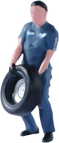 AMITD 1/64 Scale Garage Mechanic Check Figure, Auto Repairing Man Garageman Figurine, Miniature Automobile Mechanic Man in Navy Uniform Toy Figure (Move tire) von AMITD