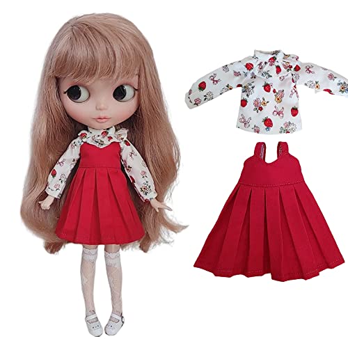 AMITD BJD Doll Clothes Cute Sundress Shirt for Blyth,Ob24,Licca,Azone BJD Doll Accessories Clothing (Red Set) von AMITD