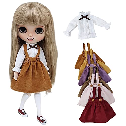 AMITD Doll Clothes Suspender Skirt+Shirt 2-Piece Set for Blyth,Ob24,Licca,Azone BJD Doll Accessories Toys Clothing (Pink Set) von AMITD