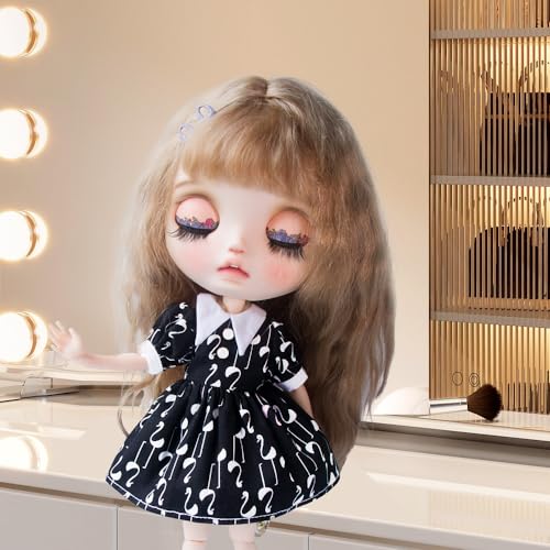 AMITD New Lapel Skirt Blyth BJD Doll Clothes Dress for Ymy Licca Azones Ob24 Ob27 Doll Accessories Toys Clothing (Black-swan) von AMITD