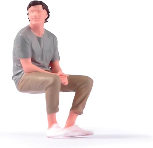 AMITD Serene Male Sitting Figure in Meditative Pose - Gray Shirt, Brown Pants, White Shoes, Meditative Pose, 1/18 to 1/87 Scale Young Man with Curly Hair Thought & Sitting Posture (Colored 1/64) von AMITD