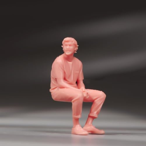AMITD Serene Male Sitting Figure in Meditative Pose - Gray Shirt, Brown Pants, White Shoes, Meditative Pose, 1/18 to 1/87 Scale Young Man with Curly Hair Thought & Sitting Posture (Uncolored 1/87) von AMITD
