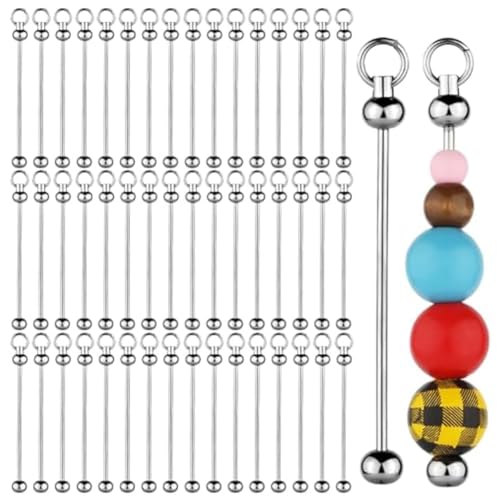 AMIUHOUN 50 Stück Perlen-Schlüsselanhänger-Stangen, Metall, DIY-Perlen, Schlüsselanhänger, Bar-Charms, abnehmbar, Zubehör, 50 Stück von SYNYEY