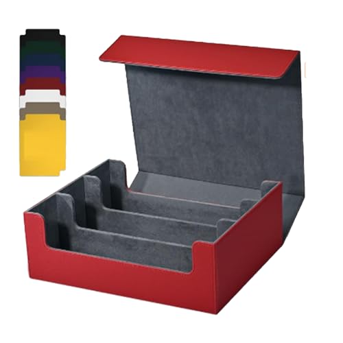 AMIUHOUN Kartenaufbewahrungsbox für Sammelkarten, 1800+ PU-KartendeckhüLle, Kartenbox mit Magnetverschluss für Magnetische Spielkarten, Rot von AMIUHOUN