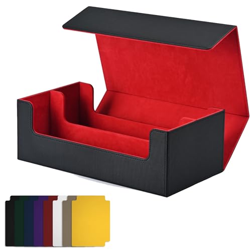 AMIUHOUN Kartenaufbewahrungsbox für Sammelkarten, KartendeckhüLle, Kartenhalter mit Magnetverschluss für Magnetische Spielkarten, Rot + Schwarz von AMIUHOUN