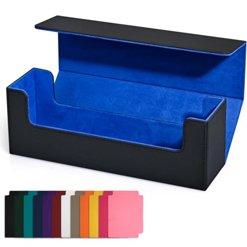 AMIUHOUN Kartenaufbewahrungsbox für Sammelkarten, PU-Kartendeck-HüLle, Kartenhalter mit Magnetverschluss für Magnetische Spielkarten Blau + Schwarz von AMIUHOUN