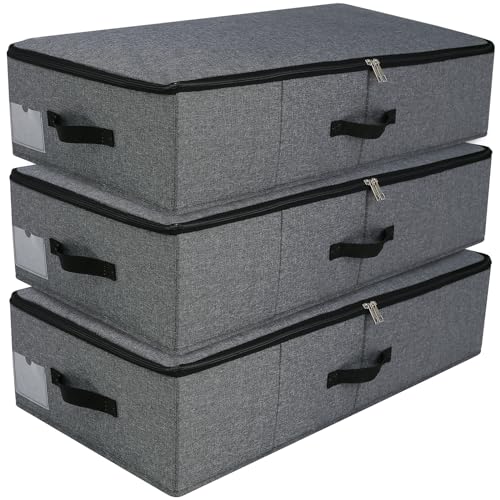 AMJ Große Unterbett-Aufbewahrungsbehälter, 3 Stück, Schrank-Organizer, faltbar, Schrank-Organizer, Aufbewahrung für Decken, Handtücher, Bettdecken, Pullover, Leinenblätter, Geschenkpapier (Schwarz / AMJ Große Unterbett-Aufbewahrungsbehälter, 3 Stück, Schrank-Organizer, faltbar, Schrank-Organizer, Aufbewahrung für Decken, Handtücher, Bettdecken, Pullover, Leinenblätter, Geschenkpapier (Schwarz / von AMJ