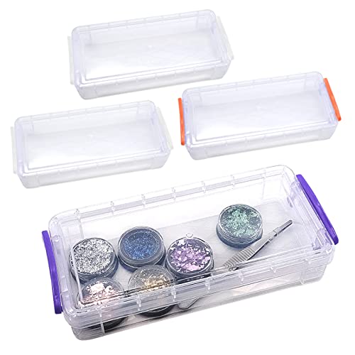 4 Stück Stiftebox mit Deckel Kunststoff Bürobedarf Organizer Kleine Durchsichtige Aufbewahrungsboxen Stapelbare Multifunktionale Aufbewahrungsbox für Schreibwaren Art Supply Werkzeugteile Craft, 1L von AMJKEJI