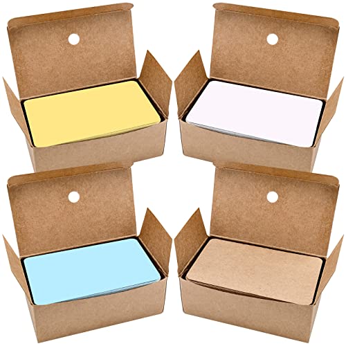 400 Stück Blanko Papier Karten, 8,8 x 5,3 cm Kraftpapier Karten Memory Wort Karten Mitteilungs Karte für Graffiti Nachricht Schule Home Büro(Weiß,Braun,Gelb,Blau) von AMJKEJI