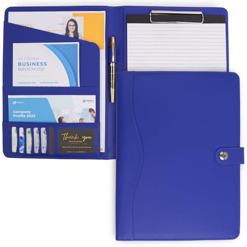 AMKSONS Schreibmappe A4 in Blau inklusive Klemmbrett & DIN A4 Notizblock - Premium Konferenzmappe aus PU-Leder mit Dokumentenfächern, Stiftehalter, Klappdeckel und Magnetverschluss von AMKSONS Geschäft