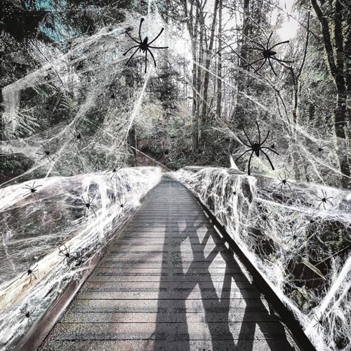 AMLOOPH Spinnennetz Halloween Deko Set, 300g Weiß Dehnbare Spinnweben Halloween Spinnennetz Dekoration Mit 100 Plastik Spinnen für Halloween Deko Gruselig Outdoor Garten Innen Horror Party Dekoration AMLOOPH Spinnennetz Halloween Deko Set, 300g Weiß Dehnbare Spinnweben Halloween Spinnennetz Dekoration Mit 100 Plastik Spinnen für Halloween Deko Gruselig Outdoor Garten Innen Horror Party Dekoration von AMLOOPH
