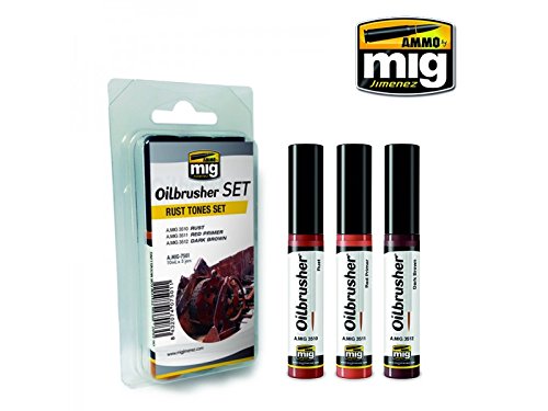 AmmO OF MIG : Oilbrusher 3er Set für Rost (verdünnte Ölfarbe mit Applikator im Deckel) von MIG
