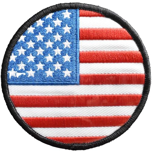 Bestickter Aufnäher mit amerikanischer Flagge, mit Klettverschluss, für Rucksäcke, Mützen, Jacken, rund, Durchmesser 8 cm Bestickter Aufnäher mit amerikanischer Flagge, mit Klettverschluss, für Rucksäcke, Mützen, Jacken, rund, Durchmesser 8 cm von AMNQUERXUS