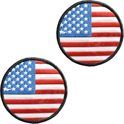 Runder Aufnäher mit amerikanischer Flagge, Klettverschluss, bestickt, Durchmesser 8 cm, 2 Packungen Runder Aufnäher mit amerikanischer Flagge, Klettverschluss, bestickt, Durchmesser 8 cm, 2 Packungen von AMNQUERXUS
