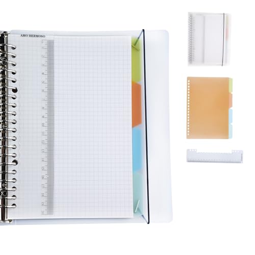 AMO HERMOSO Notizbuch A5 Kariert Spiralblock mit Lineal, Notizblöcke mit Register, Softcover Spiral Squared Notebook, 80gsm, 50 Blatt, 100 Seiten Spiral-Notizblock von AMO HERMOSO