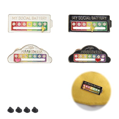 4 Stück Social Battery Pin, AMONENZ Pins Anstecker, Funny Anstecker Pin, 7 Tage Woche Interaktive Emaille Stimmungspins, für Jacken, Hüte, Rucksäcke von AMONENZ
