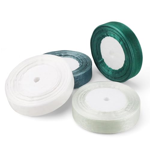 4 Stück Geschenkband Stoff, AMONENZ GeschenkbäNder, 45m Transparent Chiffonband, Schmücken Tüll, für DIY Handgemachtes, Hochzeitsdekoration, Geschenkverpackung von AMONENZ