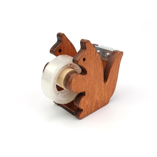 AMONENZ Klebestreifen Abroller, Holz Klebebandspender, Eichhörnchenform Abroller Klebeband, mit Transparentem Klebeband, für Klebebandrollen mit Einer Breite von 23 mm von AMONENZ