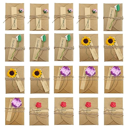 20 Stücke Kraftpapier Briefumschläge, AMONENZ Mini Briefumschläge, Klappkarten Blanko mit Umschlag, mit Herz Verschluss, für Geschenkkarten, DIY, Graffiti von AMONENZ