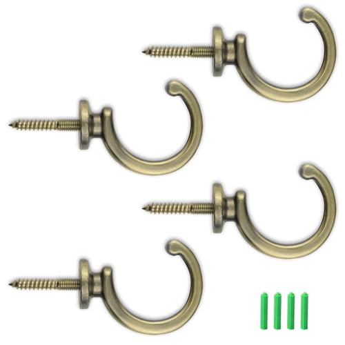 AMONENZ Wandhaken Vintage, 4 Stück Vorhang Raffhalter Haken, Zinklegierung Zierhaken, Bronze Schraubhaken Antik, mit 4 Dehnungsrohr, für Schlafzimmer, Hotel, Büro von AMONENZ