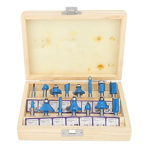 AMONIDA T-förmiger Fräser, 15 Stück, 1/4 Zoll Schaft, Hochpräziser Professioneller Holzfräser, Effizient für Tischler (Blau) von AMONIDA