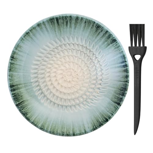 AMRAMI® Handmade Keramik Knoblauch Ingwer Reibeteller mit Pinsel-Ocean von AMRAMI