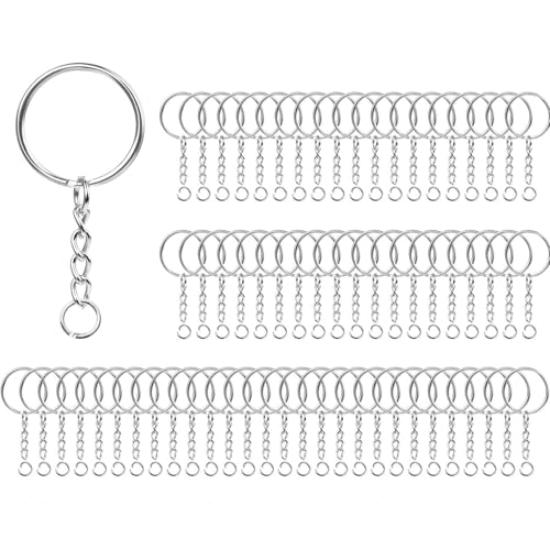 AMSGANK 100 Stück 25mm Schlüsselring mit Kette, Schlüsselanhänger mit Spaltringe Metall Schlüsselanhänger Zubehör Ringe für Schlüssel Selber Machen Basteln Schmuckherstellung von AMSGANK
