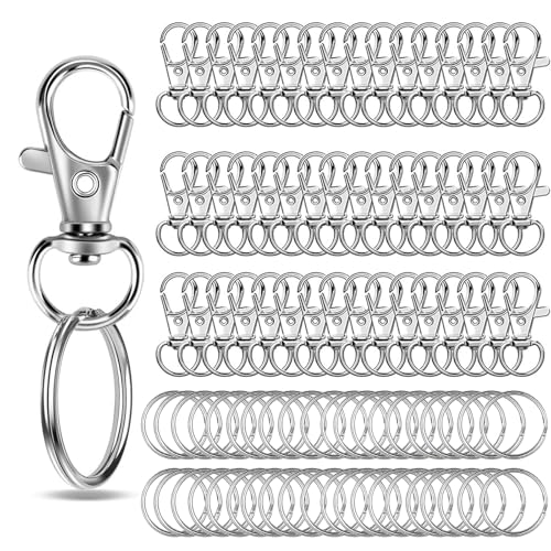 AMSGANK 120 Stück Schlüsselring Edelstahl Klein Karabiner Schlüsselanhänger mit Drehgelenk Basteln Selber Machen Ringe Schlüsselanhänger Karabinerhaken (Silber) von AMSGANK
