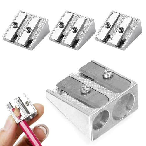 AMSGANK 4 Stück Bleistiftspitzer, Metall-Bleistiftspitzer mit 2 Löchern, manueller Tischler, Buntstift, Make-up, Lippe, Eyeliner, Bleistiftspitzer für Zuhause, Schule, Büro, Schreibwaren von AMSGANK