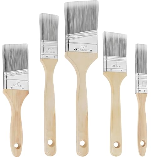 AMSGANK 5er Set Pinsel Malerpinsel, Lasurpinsel Flachpinsel Praktischer Pinselset Lackpinsel für Lacke Malerbedarf Paint Brush Breit Wandfarbe Pinsel Holzgriffpinsel Streichpinsel von AMSGANK