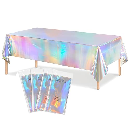 AMSGANK Bunt Glitzer Party Tischdecke, 4 Stück Wasserdicht Tischdecken Biertisch Tischabdeckung Partytischdecken für Hochzeit, Party, Geburtstag, Weihnachten (137 x 274 cm) von AMSGANK