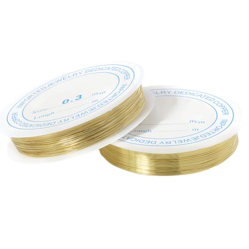 AMSLSIU 5 teiliger, einfach zu verarbeitender Kupferdraht zum Perlensticken – gestaltet mühelos lebendige Metallperlendrahtdrähte, modische große Auswahl, golden, 0.3 mm (ca. 15 m) von AMSLSIU