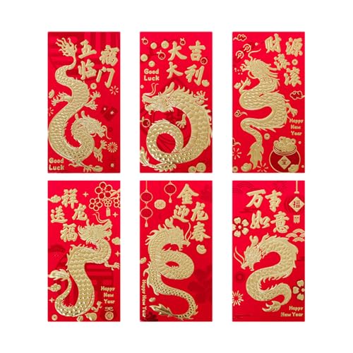 AMSLSIU 6 Stück chinesische rote Umschläge zum Mondjahr, Frühlingsfest, Symbol für Glück und Wohlstand, chinesische rote Umschläge aus Papier , 209D, 6 Stück , 6.7 Zoll AMSLSIU 6 Stück chinesische rote Umschläge zum Mondjahr, Frühlingsfest, Symbol für Glück und Wohlstand, chinesische rote Umschläge aus Papier , 209D, 6 Stück , 6.7 Zoll von AMSLSIU