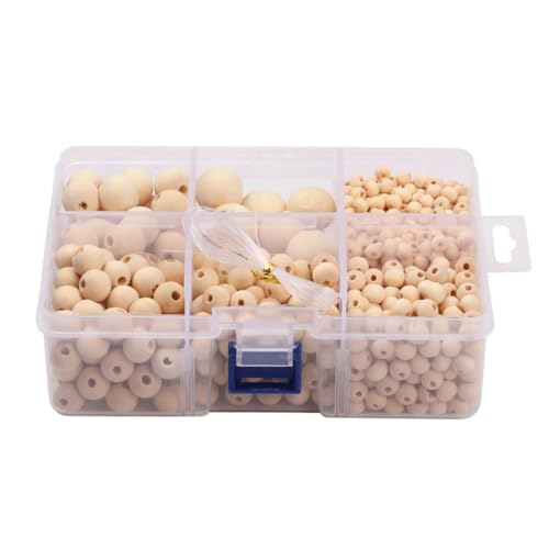AMSLSIU Holzperlen mit Loch, DIY Malperlen Set mit 1 Rolle, Linie, Kinder, Familie, Ornamente, gemischte Größe, lose Abstandskugel von AMSLSIU