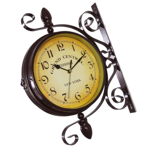 AMSLSIU Retro Wanduhr, abgerundet, Vintage Stil, Heimdekoration, Szenenlayout, batteriebetrieben, doppelseitige Uhren, Raumdekoration, Schwarz AMSLSIU Retro Wanduhr, abgerundet, Vintage Stil, Heimdekoration, Szenenlayout, batteriebetrieben, doppelseitige Uhren, Raumdekoration, Schwarz von AMSLSIU