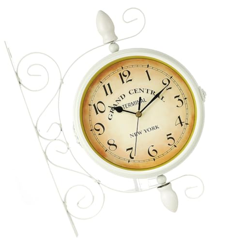 AMSLSIU Retro Wanduhr, abgerundet, Vintage Stil, Heimdekoration, Szenenlayout, batteriebetrieben, doppelseitige Uhren, Raumdekoration, Weiss AMSLSIU Retro Wanduhr, abgerundet, Vintage Stil, Heimdekoration, Szenenlayout, batteriebetrieben, doppelseitige Uhren, Raumdekoration, Weiss von AMSLSIU
