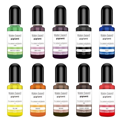 AMSNINK 10er Set Farbe für Gießpulver und Gips zum Gießen, Hochkonzentrierte flüssige Farbpasten für DIY-Projekte, Beton, Gips Ornamente und Skulpturen,inklusive Avocado Grün und Lila, für Modellbauer von AMSNINK