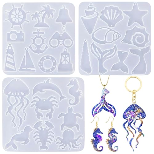 AMSNINK 3 Stücke Meerestiere Silikonformen Gießformen, Gießformen Silikon, Epoxidharz Formen Silikon, Dfür Anhänger Halskette Schmuck Diy Kunst Machen Dekoration von AMSNINK
