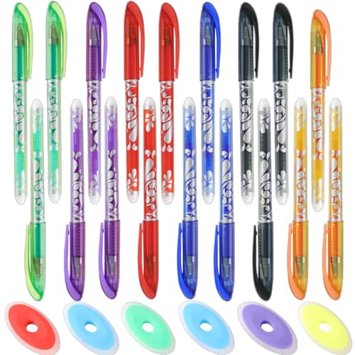 AMSNINK Radierbare Gelstifte, 18 Stück 0.5mm Radierbare Stifte Set mit 6 Gummiwischer, Ideal für Schule, Büro und Zeichnen, Frixion Stifte, Radierbarer Kugelschreiber (Mehrfarbig) von AMSNINK