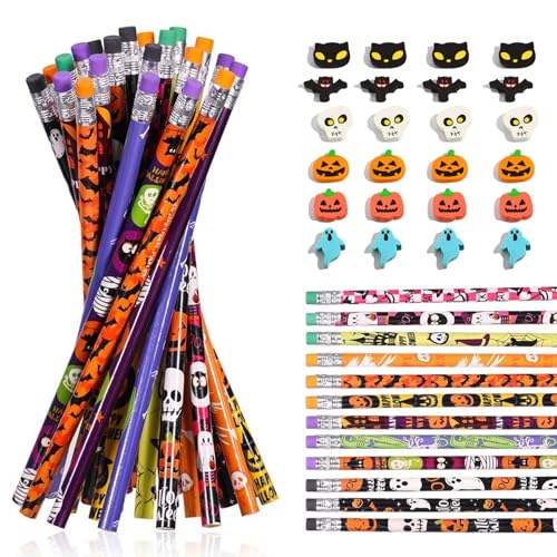 48 Stück Bleistifte Kinder Halloween Stifte, Halloween Geschenke Mitgebsel, 24 Bleistifte Und 24 Radiergummi In 6 Verschiedenen Designs, Ideal Für Halloween Party, Schule Und Klassenzimmer Belohnungen 48 Stück Bleistifte Kinder Halloween Stifte, Halloween Geschenke Mitgebsel, 24 Bleistifte Und 24 Radiergummi In 6 Verschiedenen Designs, Ideal Für Halloween Party, Schule Und Klassenzimmer Belohnungen von AMSNINK