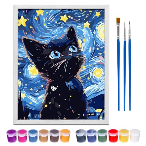 Malen Nach Zahlen Kinder ab 5-10 Jahre Jungen Mädchen, Malen Nach Zahlen Katze Tiere Paint by Numbers Anfänger mit Pinseln Acrylfarbe für Kinder Geschenke und Home Wand Dekoration (40 x 50 cm) von AMSNINK