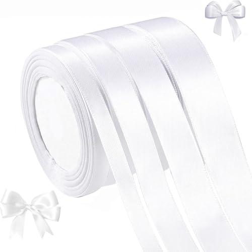 Satinband, Hochzeitsdekoration, 6/10/15/20mm Schleifenband Weiss, Geschenkband Weiß Hochzeit Stoff, Ribbon Geschenk Band Für Taufe Geburtstag Deko Geschenkverpackung von AMSNINK